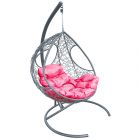 МГКДР-13-08 Подвесное кресло ДОЛЬКА с ротангом серое, розовая подушка