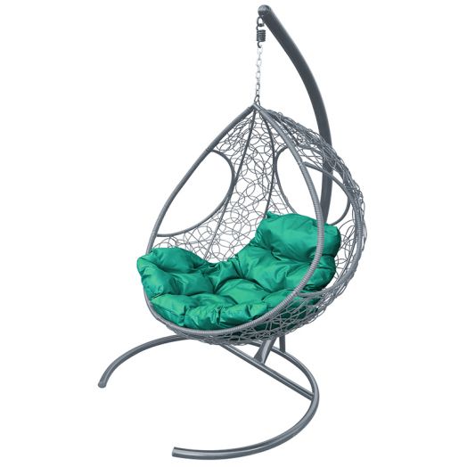 МГКДР-13-04 Подвесное кресло ДОЛЬКА с ротангом серое, зелёная подушка