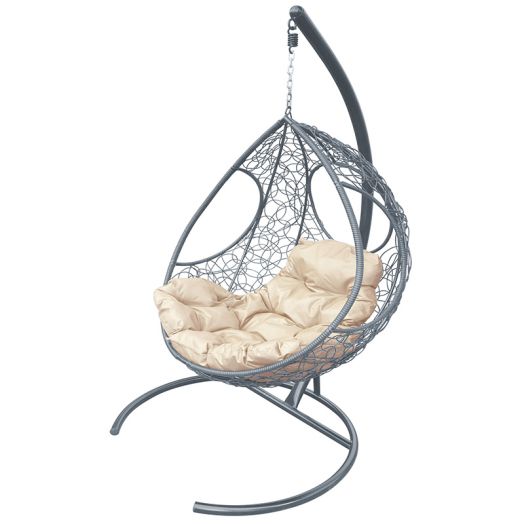 МГКДР-13-01 Подвесное кресло ДОЛЬКА с ротангом серое, бежевая подушка