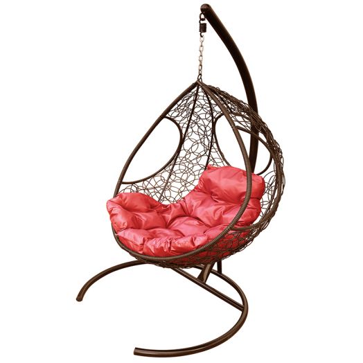 МГКДР-12-06 Подвесное кресло ДОЛЬКА с ротангом коричневое, красная подушка