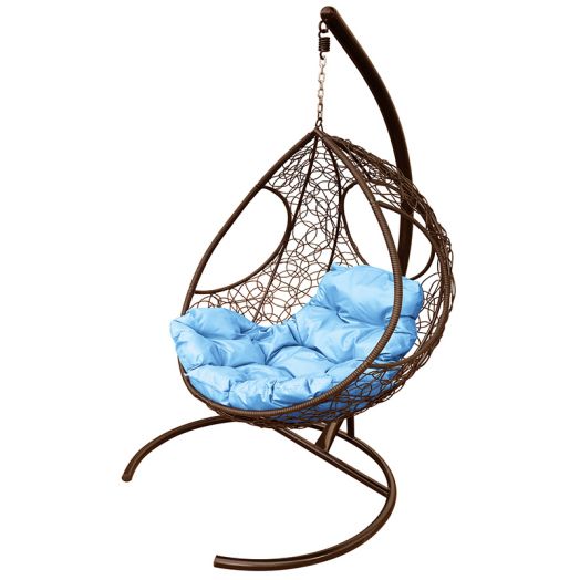 МГКДР-12-03 Подвесное кресло ДОЛЬКА с ротангом коричневое, голубая подушка