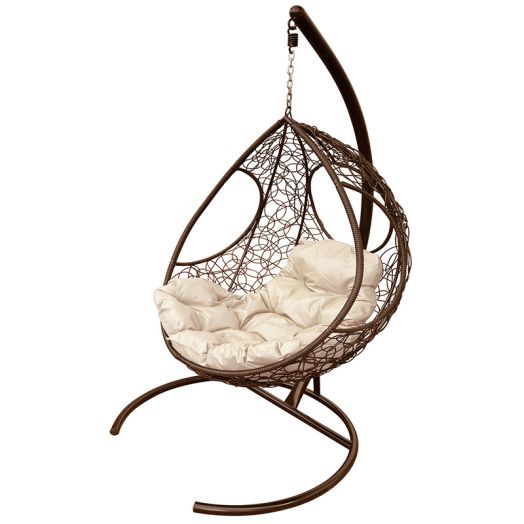 МГКДР-12-01 Подвесное кресло ДОЛЬКА с ротангом коричневое, бежевая подушка