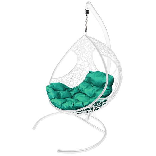 МГКДР-11-04 Подвесное кресло ДОЛЬКА с ротангом белое, зелёная подушка
