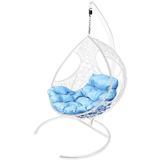 МГКДР-11-03 Подвесное кресло ДОЛЬКА с ротангом белое, голубая подушка