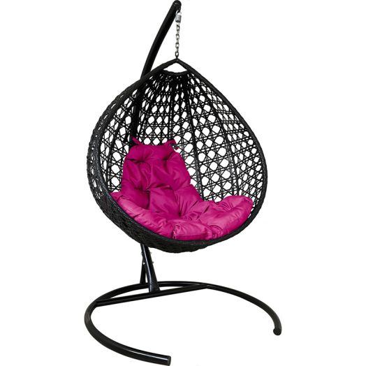 МГККЛР-14-08 Подвесное кресло КАПЛЯ ЛЮКС с ротангом чёрное, розовая подушка