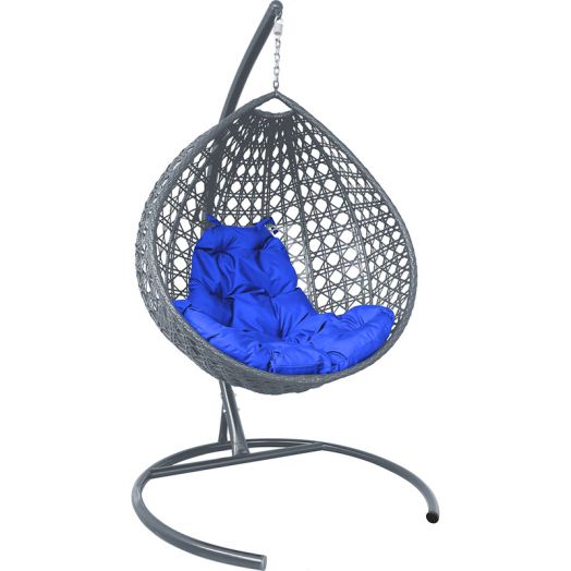 МГККЛР-13-10 Подвесное кресло КАПЛЯ ЛЮКС с ротангом серое, синяя подушка