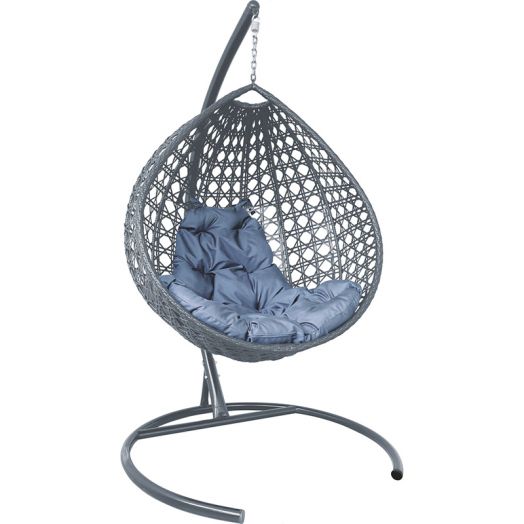 МГККЛР-13-09 Подвесное кресло КАПЛЯ ЛЮКС с ротангом серое, серая подушка