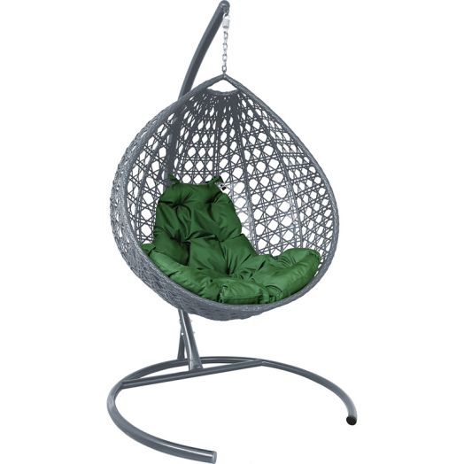 МГККЛР-13-04 Подвесное кресло КАПЛЯ ЛЮКС с ротангом серое, зелёная подушка