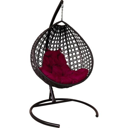 МГККЛР-12-02 Подвесное кресло КАПЛЯ ЛЮКС с ротангом коричневое, бордовая подушка
