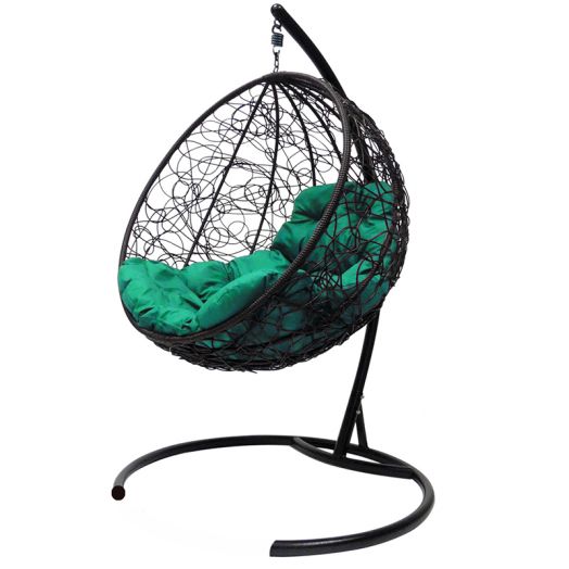 МГКШР-14-04 Подвесное кресло КРУГ с ротангом чёрное, зелёная подушка