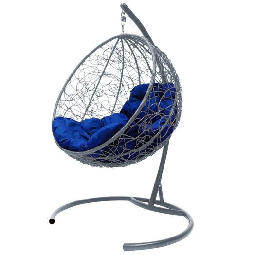 МГКШР-13-10 Подвесное кресло КРУГ с ротангом серое, синяя подушка
