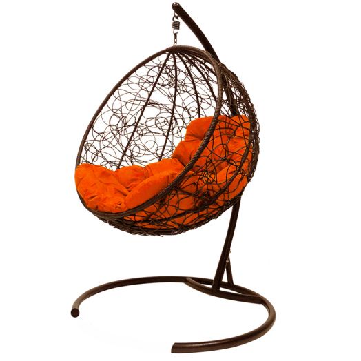 МГКШР-12-07 Подвесное кресло КРУГ с ротангом коричневое, оранжевая подушка
