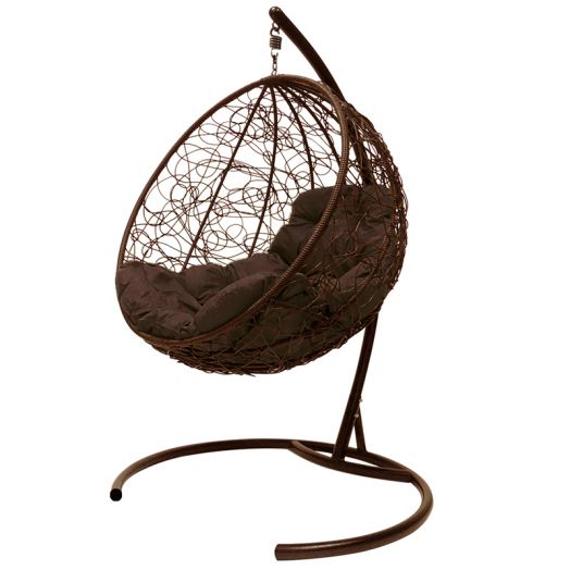 МГКШР-12-05 Подвесное кресло КРУГ с ротангом коричневое, коричневая подушка