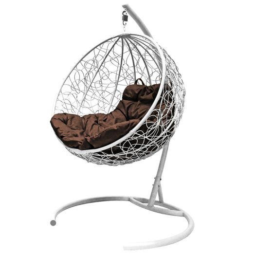 МГКШР-11-05 Подвесное кресло КРУГ с ротангом белое, коричневая подушка