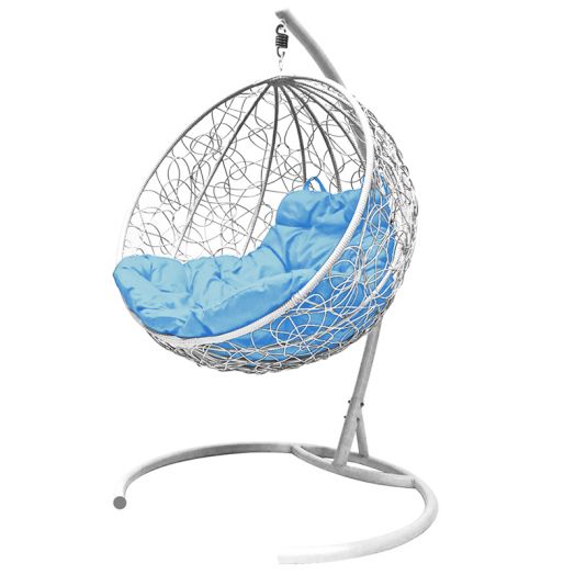 МГКШР-11-03 Подвесное кресло КРУГ с ротангом белое, голубая подушка