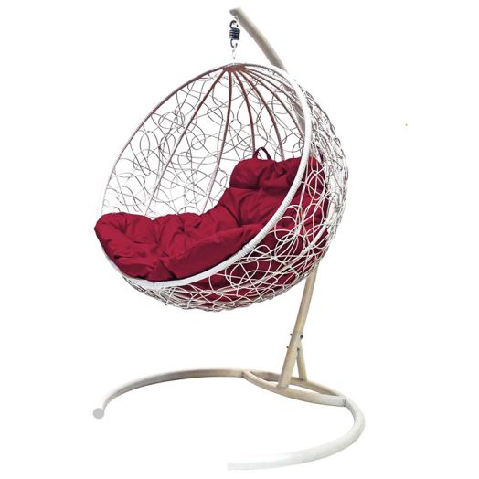 МГКШР-11-02 Подвесное кресло КРУГ с ротангом белое, бордовая подушка