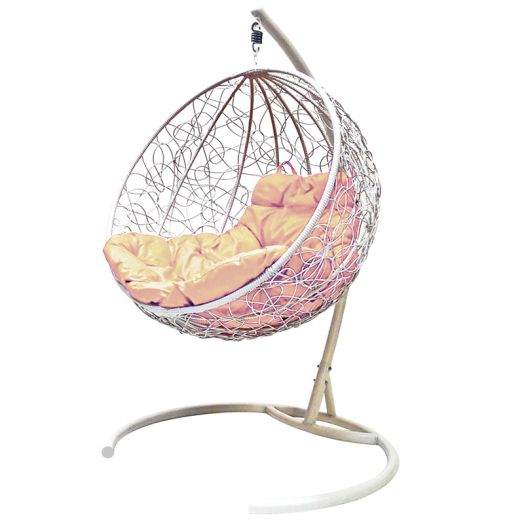 МГКШР-11-01 Подвесное кресло КРУГ с ротангом белое, бежевая подушка