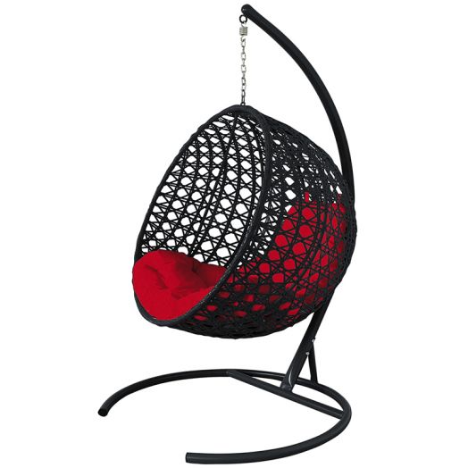МГКШЛР-14-06 Подвесное кресло КРУГ ЛЮКС с ротангом чёрное, красная подушка