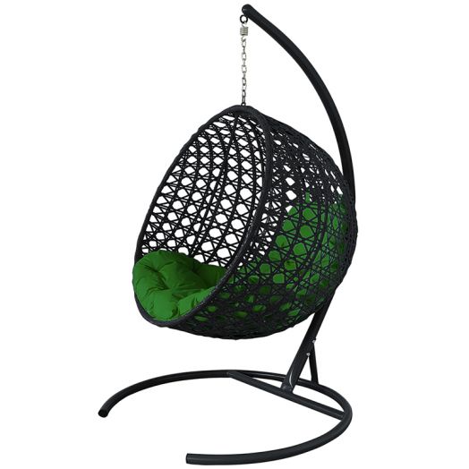 МГКШЛР-14-04 Подвесное кресло КРУГ ЛЮКС с ротангом чёрное, зелёная подушка