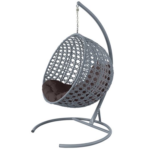 МГКШЛР-13-05 Подвесное кресло КРУГ ЛЮКС с ротангом серое, коричневая подушка