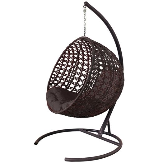 МГКШЛР-12-05 Подвесное кресло КРУГ ЛЮКС с ротангом коричневое, коричневая подушка