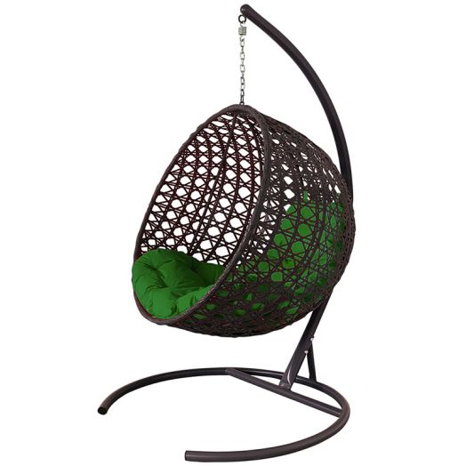 МГКШЛР-12-04 Подвесное кресло КРУГ ЛЮКС с ротангом коричневое, зелёная подушка