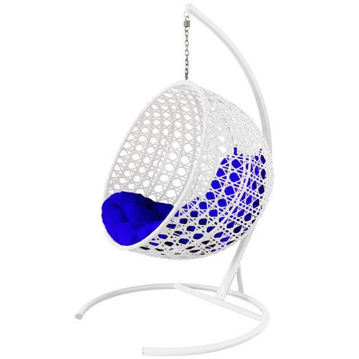 МГКШЛР-11-10 Подвесное кресло КРУГ ЛЮКС с ротангом белое, синяя подушка
