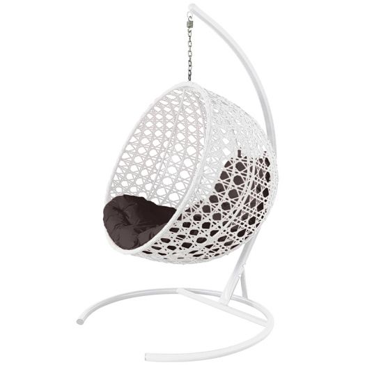 МГКШЛР-11-05 Подвесное кресло КРУГ ЛЮКС с ротангом белое, коричневая подушка
