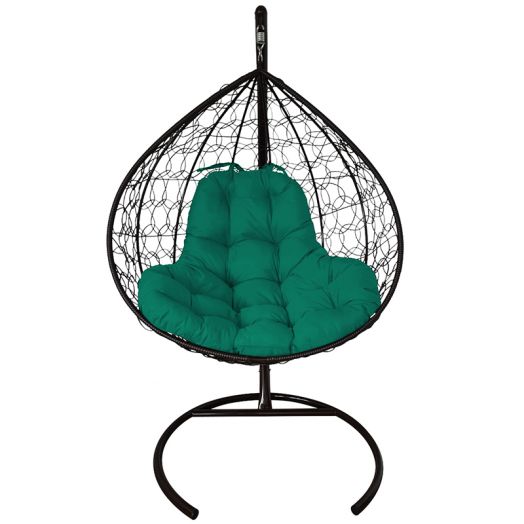 МГКИР-14-04 Подвесное кресло XL с ротангом чёрное, зелёная подушка
