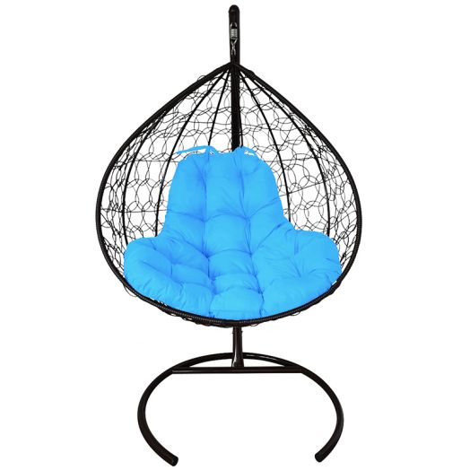 МГКИР-14-03 Подвесное кресло XL с ротангом чёрное, голубая подушка