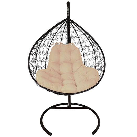 МГКИР-14-01 Подвесное кресло XL с ротангом чёрное, бежевая подушка