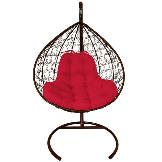 МГКИР-12-06 Подвесное кресло XL с ротангом коричневое, красная подушка