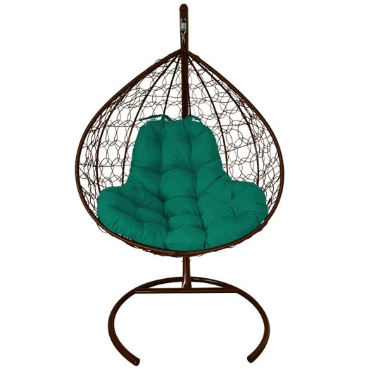 МГКИР-12-04 Подвесное кресло XL с ротангом коричневое, зелёная подушка