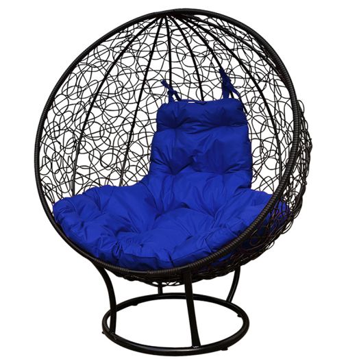 МГКШПР-14-10 Кресло КРУГ на подставке с ротангом чёрное, синяя подушка