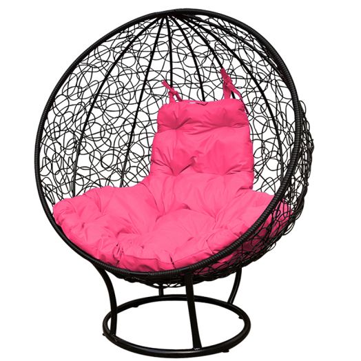 МГКШПР-14-08 Кресло КРУГ на подставке с ротангом чёрное, розовая подушка
