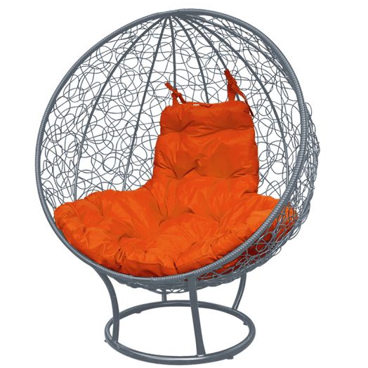 МГКШПР-13-07 Кресло КРУГ на подставке с ротангом серое, оранжевая подушка