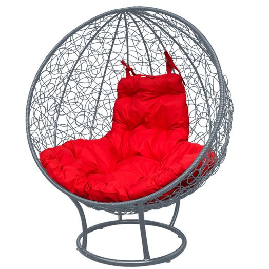 МГКШПР-13-06 Кресло КРУГ на подставке с ротангом серое, красная подушка