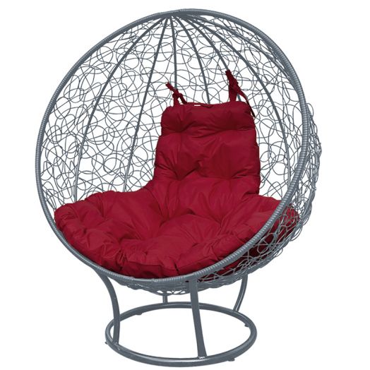 МГКШПР-13-02 Кресло КРУГ на подставке с ротангом серое, бордовая подушка
