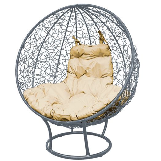 МГКШПР-13-01 Кресло КРУГ на подставке с ротангом серое, бежевая подушка