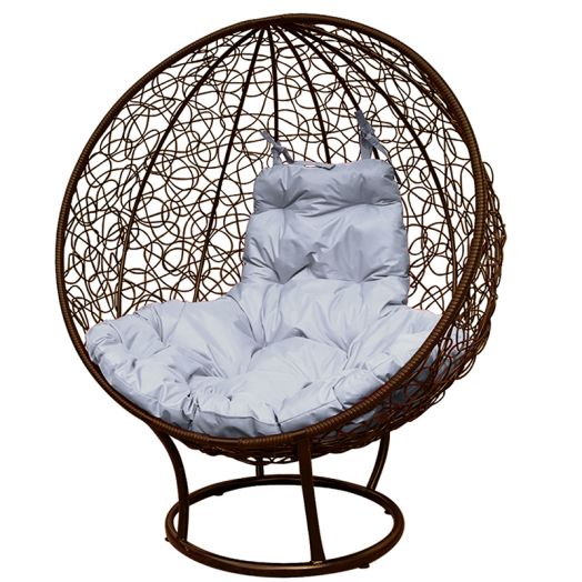 МГКШПР-12-09 Кресло КРУГ на подставке с ротангом коричневое, серая подушка