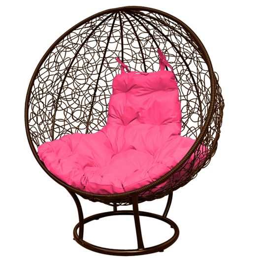 МГКШПР-12-08 Кресло КРУГ на подставке с ротангом коричневое, розовая подушка