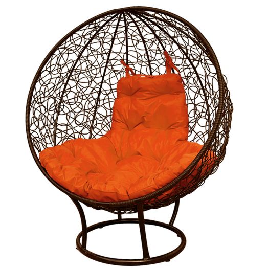 МГКШПР-12-07 Кресло КРУГ на подставке с ротангом коричневое, оранжевая подушка