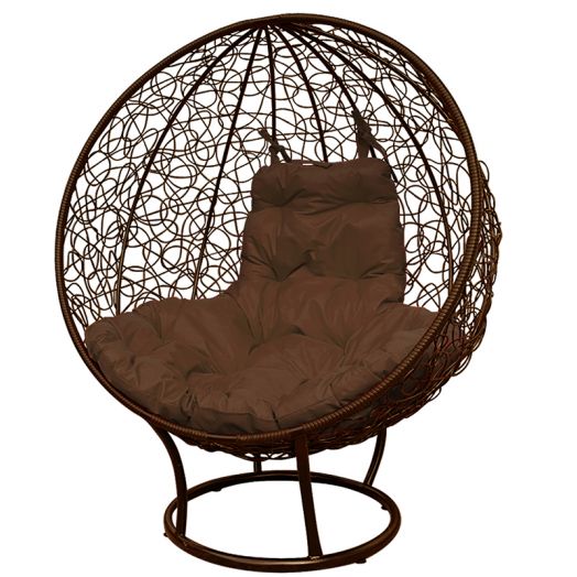МГКШПР-12-05 Кресло КРУГ на подставке с ротангом коричневое, коричневая подушка