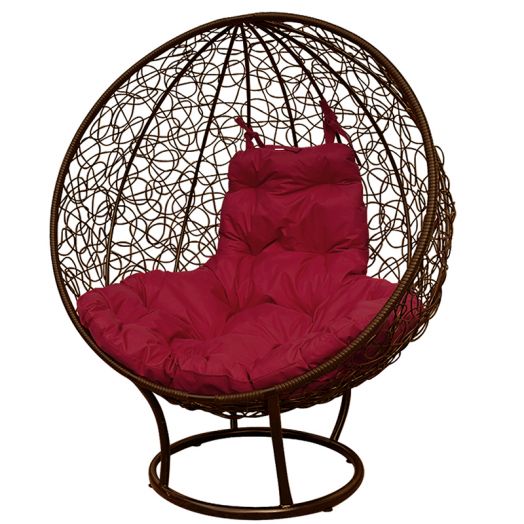 МГКШПР-12-02 Кресло КРУГ на подставке с ротангом коричневое, бордовая подушка