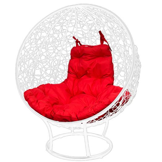 МГКШПР-11-06 Кресло КРУГ на подставке с ротангом белое, красная подушка