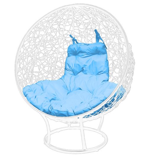 МГКШПР-11-03 Кресло КРУГ на подставке с ротангом белое, голубая подушка