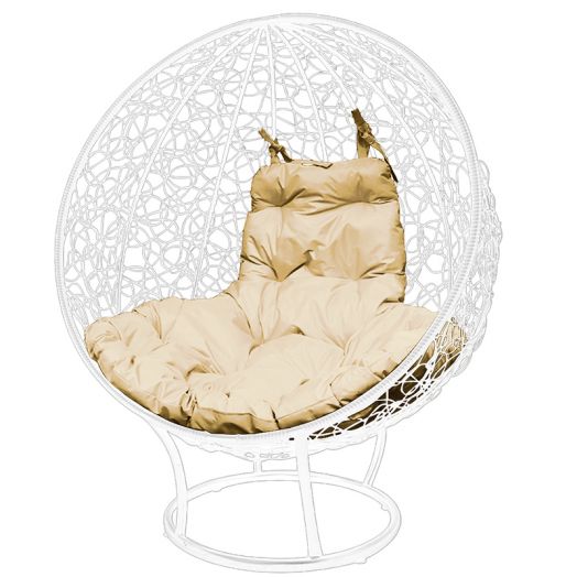 МГКШПР-11-01 Кресло КРУГ на подставке с ротангом белое, бежевая подушка