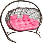 МГПДЛ-12-08 Подвесной диван ЛЕЖЕБОКА с ротангом коричневый, розовая подушка