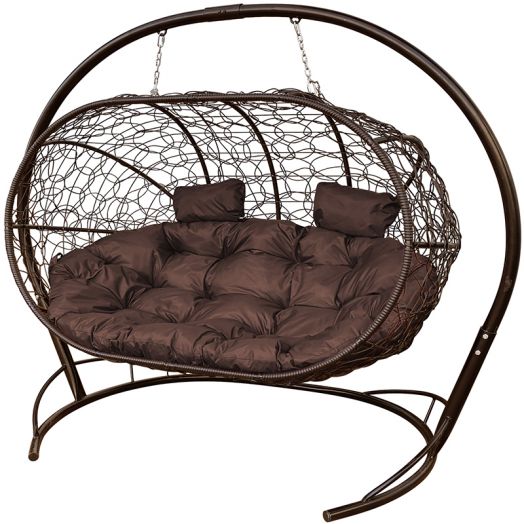 МГПДЛ-12-05 Подвесной диван ЛЕЖЕБОКА с ротангом коричневый, коричневая подушка