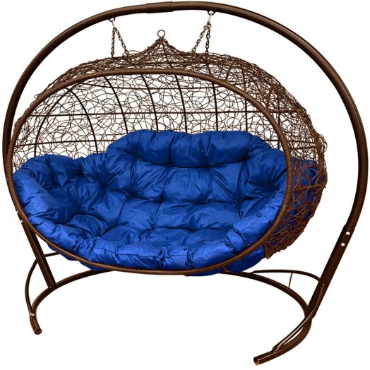 МГПДУ-12-10 Подвесной диван УЛЕЙ с ротангом коричневый, синяя подушка